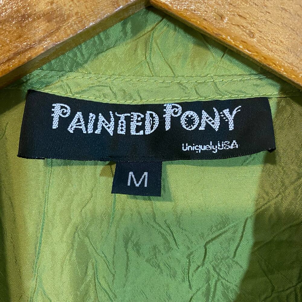 Painted Pony Lime Green Crinkle Textured Button Jacket Artsy Lagenlook Medium - Picture 3 of 7